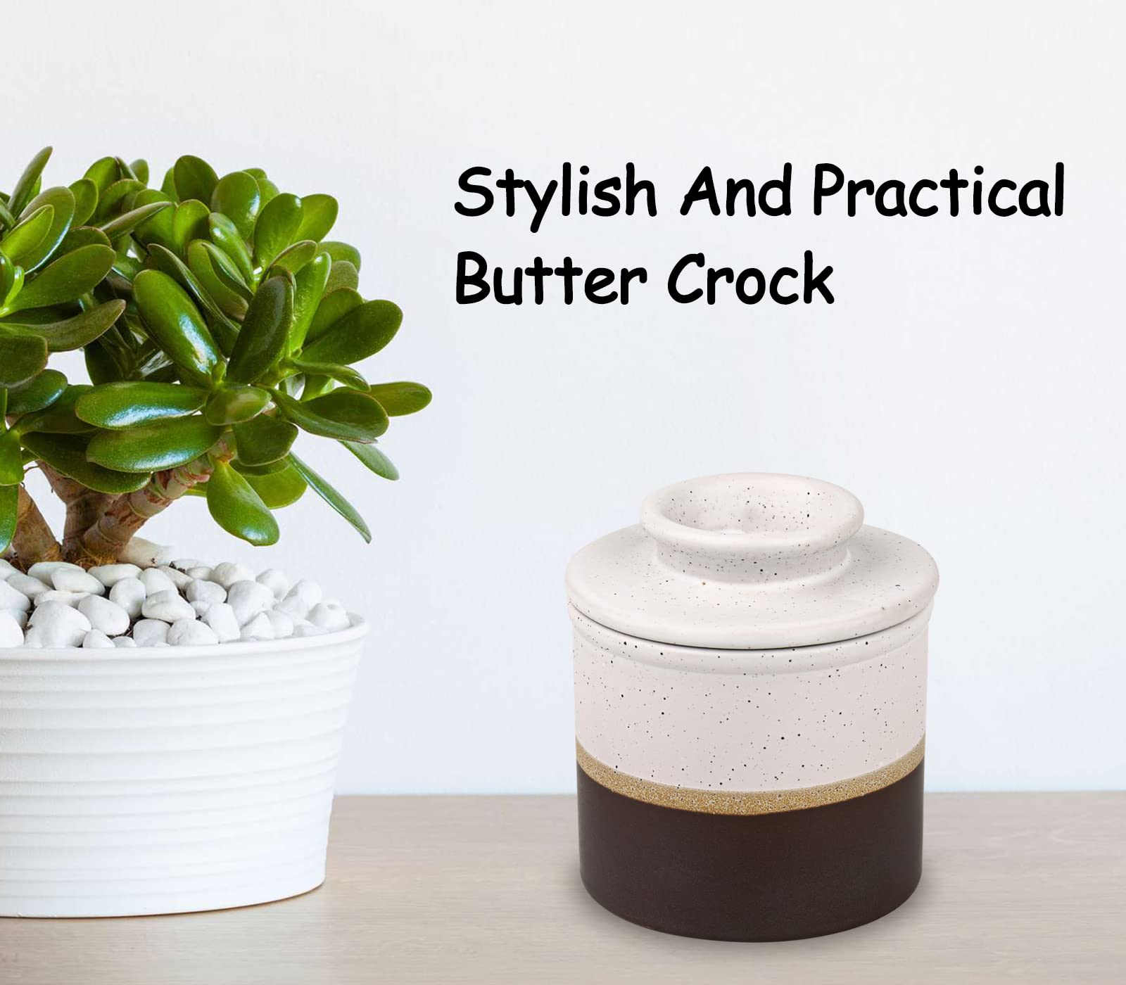 Ceramic Butter Crock For Counter With Water Line White Brown Butter Keeper French Butter Dish Porcelain Butter Holder With Water Line Butter Cup