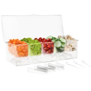 7Penn Condiment Tray with Ice Chamber, 5 Condiment Containers, Lid, 3 Tongs, 3 Spoons - Chilled Condiment Server Caddy