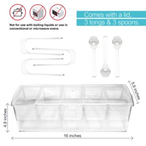 7Penn Condiment Tray with Ice Chamber, 5 Condiment Containers, Lid, 3 Tongs, 3 Spoons - Chilled Condiment Server Caddy