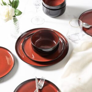 LERATIO Ceramic Plates Set of 6, 8.5 Inch Reactive Glaze Light Weight Porcelain Salad Plates,Modern Shape Dinnerware Dishes Set for Microwave& Dishwasher &Oven Safe,Scratch Resistant-Orange Red