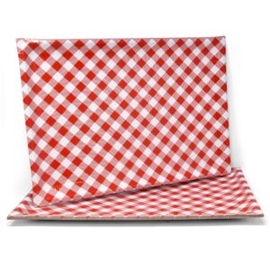10 disposable red & white gingham serving trays large 10.75" x 15.75" heavy duty rectangle paper cardboard bbq tray for dessert platter cupcake display birthday party tableware supplies