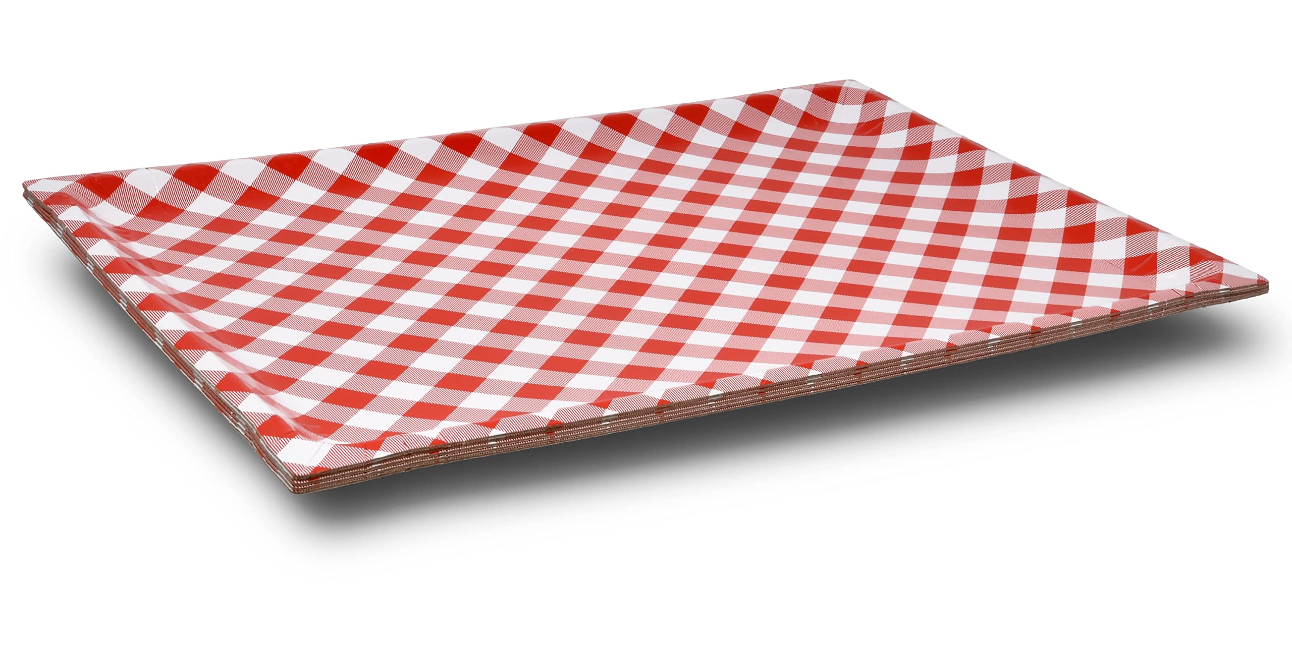 10 Disposable Red & White Gingham Serving Trays Large 10.75" X 15.75" Heavy Duty Rectangle Paper Cardboard BBQ Tray for Dessert Platter Cupcake Display Birthday Party Tableware Supplies