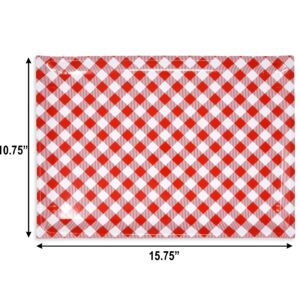 10 Disposable Red & White Gingham Serving Trays Large 10.75" X 15.75" Heavy Duty Rectangle Paper Cardboard BBQ Tray for Dessert Platter Cupcake Display Birthday Party Tableware Supplies