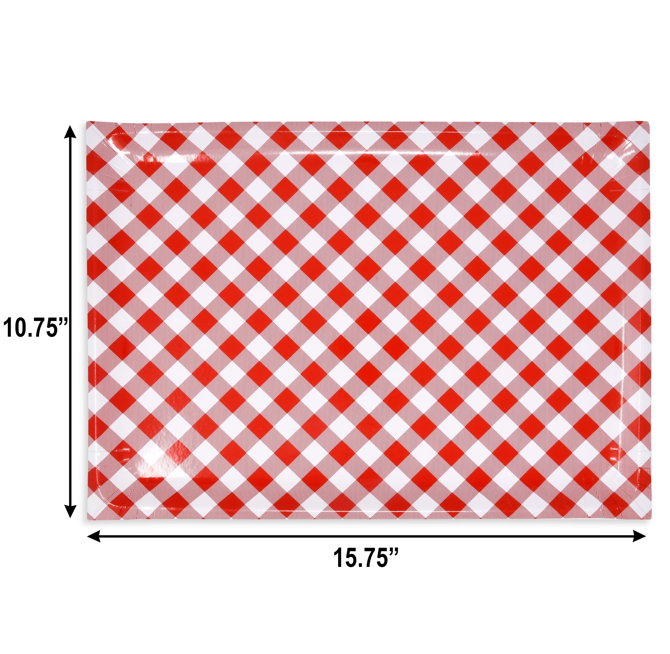 10 Disposable Red & White Gingham Serving Trays Large 10.75" X 15.75" Heavy Duty Rectangle Paper Cardboard BBQ Tray for Dessert Platter Cupcake Display Birthday Party Tableware Supplies