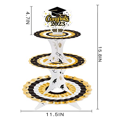 Graduation Decorations Cupcake Stand, 2023 Graduation Theme Party Supplies for Celebration College and High School Party Cupcake Decoration 3 Tier Cardboard Service Trays