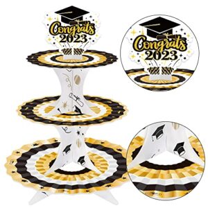 Graduation Decorations Cupcake Stand, 2023 Graduation Theme Party Supplies for Celebration College and High School Party Cupcake Decoration 3 Tier Cardboard Service Trays