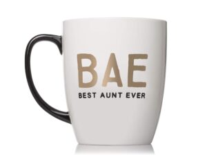 pearhead bae best aunt ever ceramic mug, aunt coffee mug, best aunt gifts, white