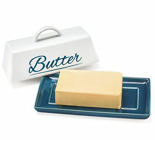 Butter Dish Ceramic Butter Tray Holder Butter Keeper Butter dish with Lid for Countertop Refrigerator Perfect for East West Coast Butter