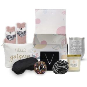 delight your loved ones with our mother's day perfect basket gift set (including make up bag, necklace, socks..etc.) for your wife mom sister girlfriend mother (colorfull box)