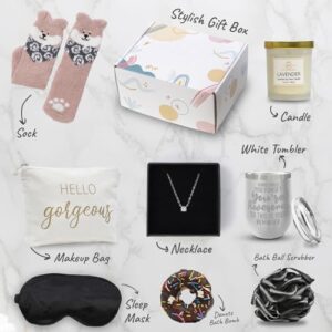 Delight Your Loved Ones with Our Mother's Day Perfect Basket Gift Set (Including Make Up Bag, Necklace, Socks..etc.) for Your Wife Mom Sister Girlfriend Mother (Colorfull Box)