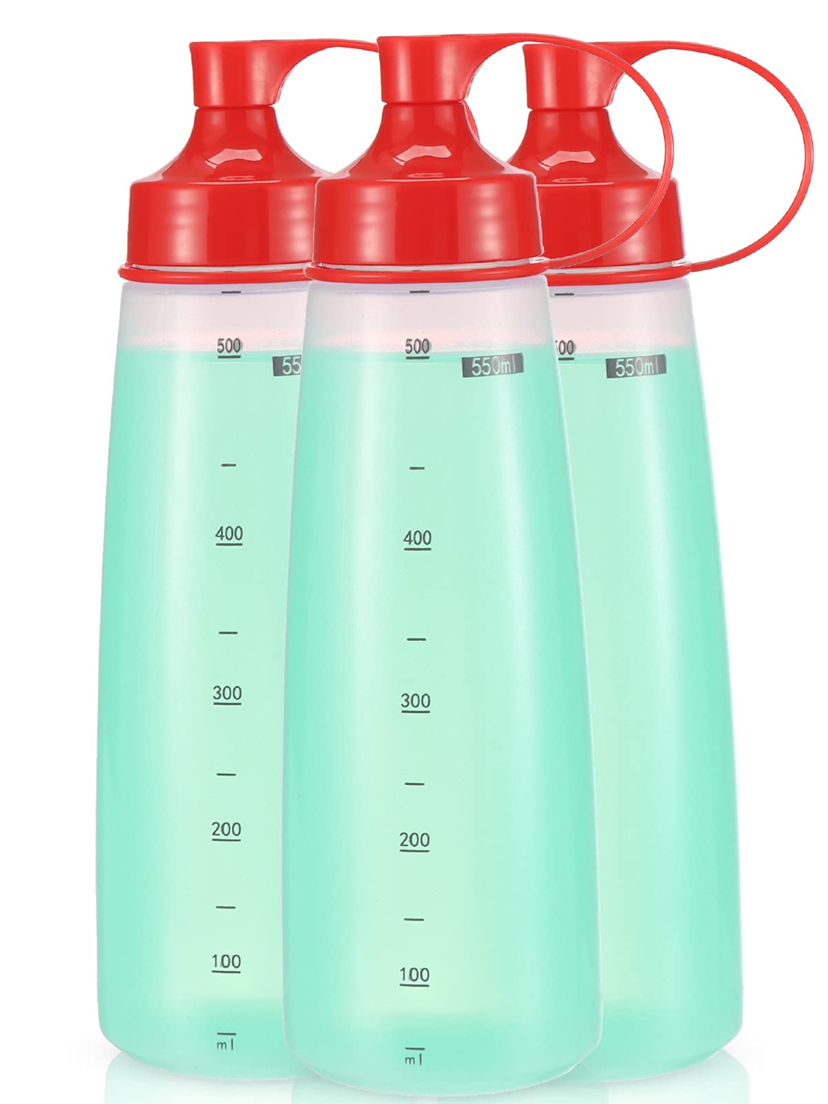 oiununo Squeeze Bottles Wide Mouth - Pack of 3 Condiment Bottle Squeeze BPA free for Chunky Sauces, Resin, Crafts, Condiment Squeeze Bottles 550 mL/19 oz. (Red*3)