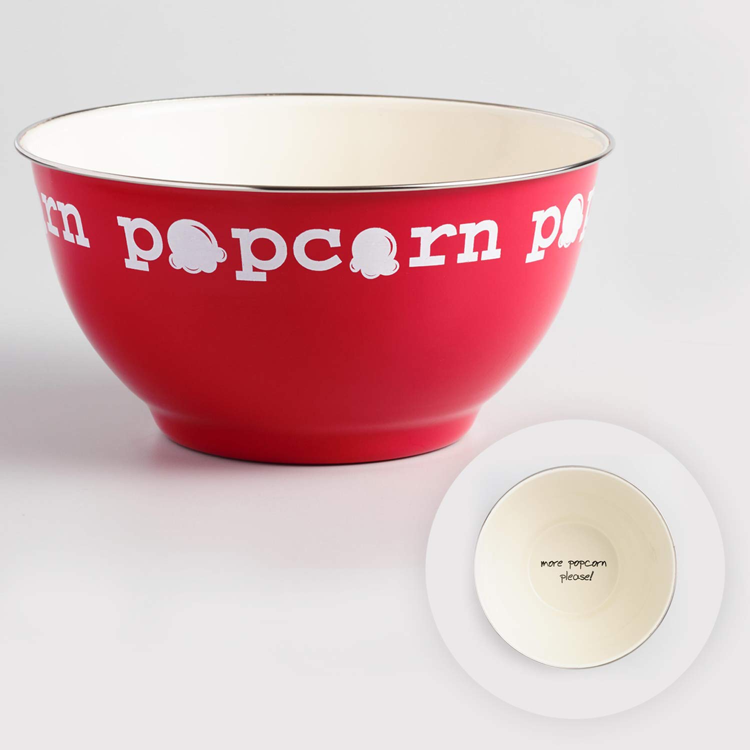 Popcorn Serving Bowl - Large Reusable Popcorn Containers - Ideal Gift for Family Movie Night, Party, Picnic - Red Metal Snack Bowl - Popcorn Mixed Serving Dish - Light & Sturdy by WorldMarket