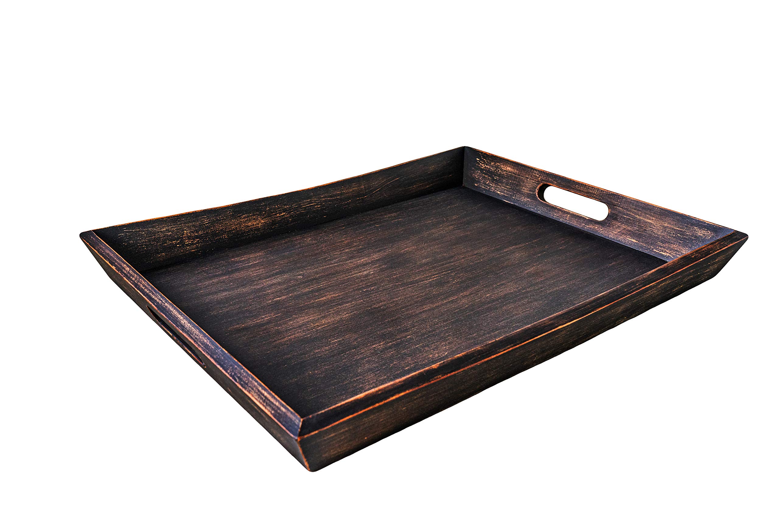 EZDC Extra Large Ottoman Tray, Coffee Table Tray, Wooden Tray Dark Brown 20 x 15.5” Modern Esthetic Decorative Serving Tray with Handles for Drinks and Food