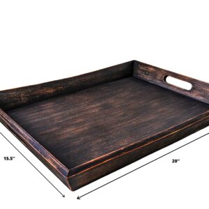 EZDC Extra Large Ottoman Tray, Coffee Table Tray, Wooden Tray Dark Brown 20 x 15.5” Modern Esthetic Decorative Serving Tray with Handles for Drinks and Food