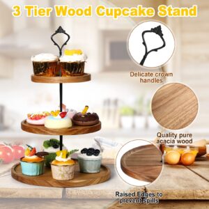 3 Tier Wood Cupcake Stand, 3 Pack Wooden Serving Tray, Rustic Farmhouse Dessert Display Tiered Cake Holder for Kitchen, Wedding, Tea Party, Farmhouse Decorations (Medium(5.9''7.8''9.8''))