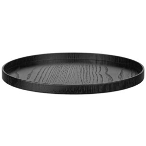 round solid wood serving tray large tea coffee table tray snack food serving platter non-slip plate kitchen party bar server breakfast tray ottoman tray with raised edges (14.8inch/37.5cm) black