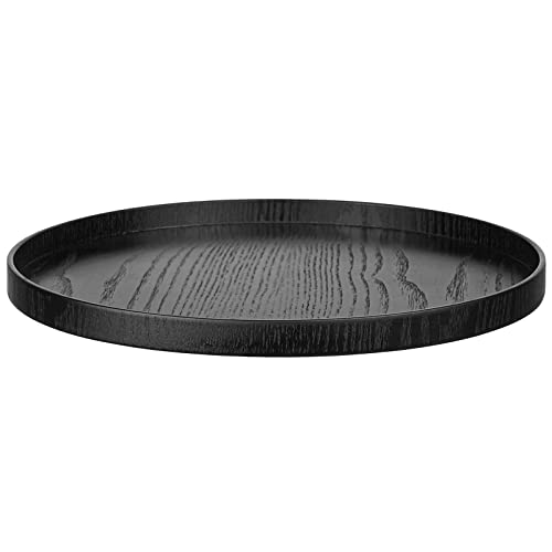 Round Solid Wood Serving Tray Large Tea Coffee Table Tray Snack Food Serving Platter Non-Slip Plate Kitchen Party Bar Server Breakfast Tray Ottoman Tray with Raised Edges (14.8inch/37.5cm) Black