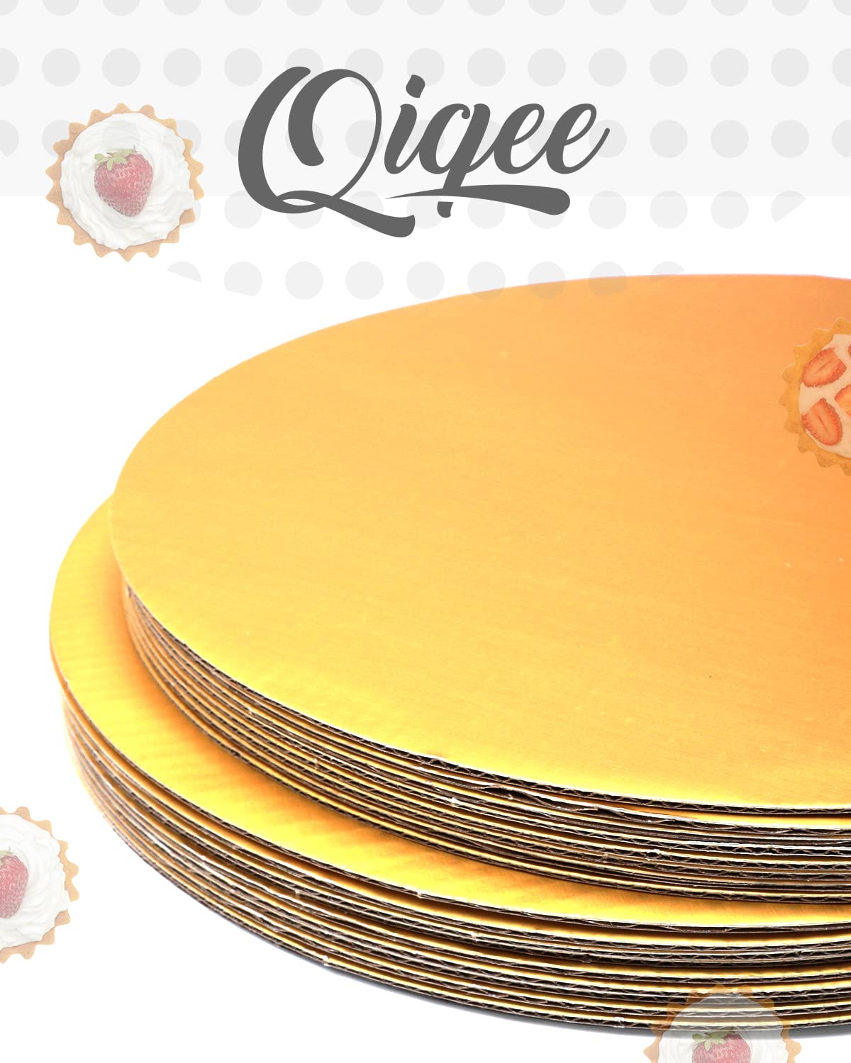 qiqee 6 Inch Gold Cake Boards Round 40-Packs Circles Rounds Base Food-Grade Cardboard Cake Plate(Thinner But Stronger)