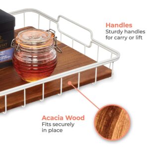 The Ría Safford Collection by iDesign Acacia Wood and Wire Serving Tray, 14.5" x 7.5" x 3.2", Coconut