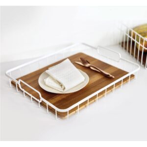 The Ría Safford Collection by iDesign Acacia Wood and Wire Serving Tray, 14.5" x 7.5" x 3.2", Coconut