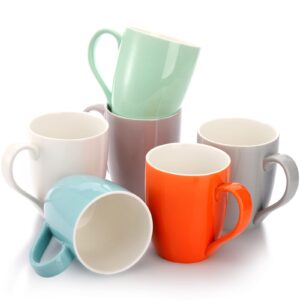 okllen 6 pack porcelain coffee mug sets, 16 oz large mugs with easy grip handle, coffee cups mugs gifts for milk, tea, cocoa, home office, 6 assorted colors