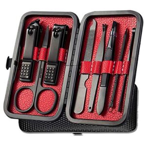 manicure pedicure kit nail clippers set 18 in 1 high precision stainless steel cutter file sharp scissors for men & women fingernails & toenails vibrissac scissors with stylish case (black&red_8in1)