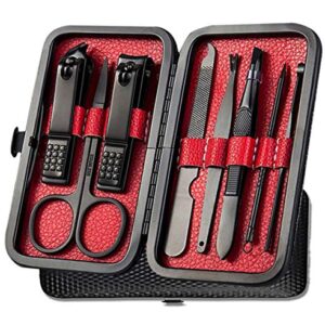 Manicure Pedicure Kit Nail Clippers Set 18 in 1 High Precision Stainless Steel Cutter File Sharp Scissors for Men & Women Fingernails & Toenails Vibrissac Scissors with Stylish Case (black&red_8in1)