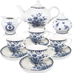 btat- blue dream tea set, tea cups (8oz), tea pot (48oz), creamer and sugar set, gift box, china tea set, tea service, tea cups and saucer set, tea set for adults, porcelain tea set