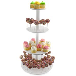 darware cake pop/cupcake stand (4-tiered); white wooden dessert display for parties and special events
