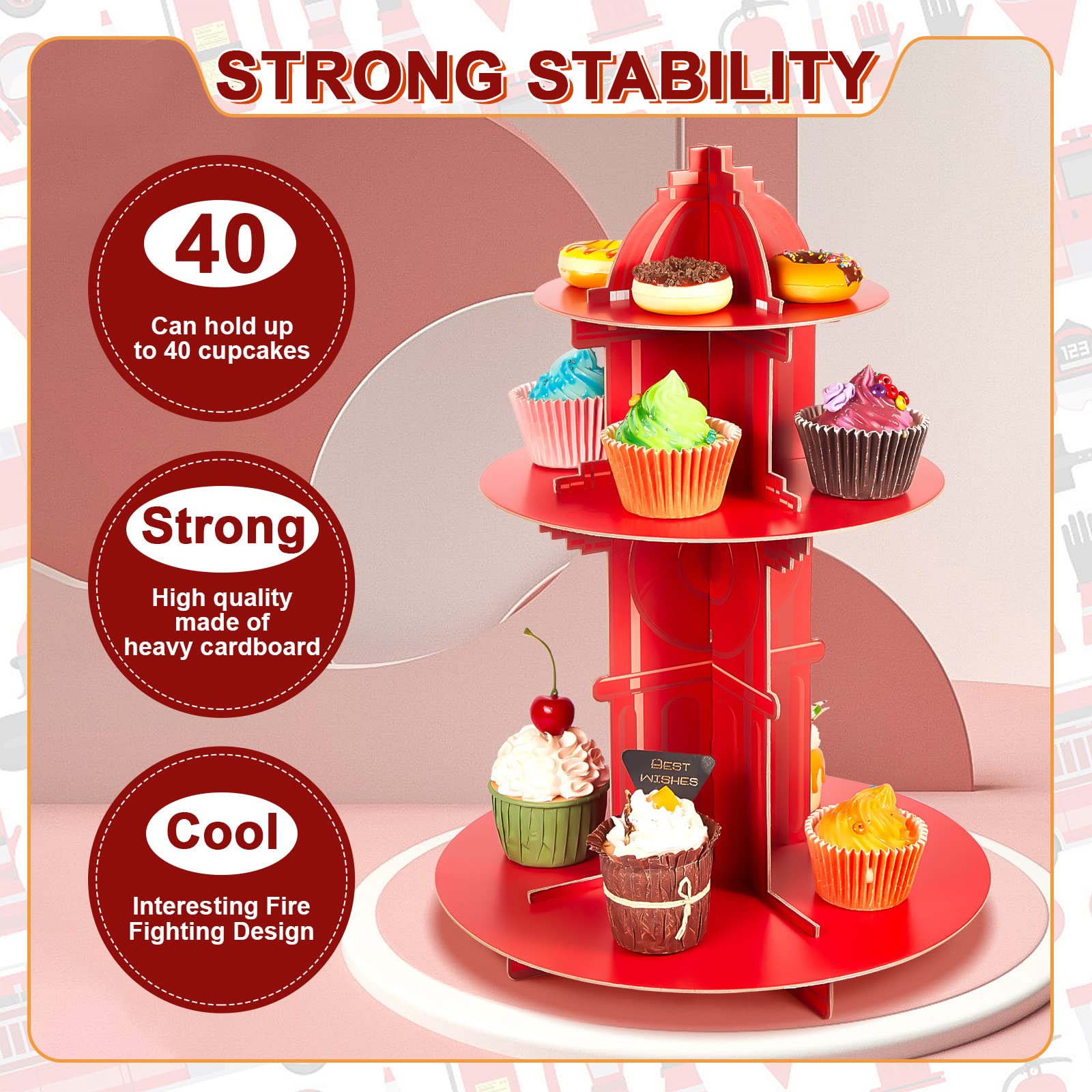 Fire Hydrant Cupcake Holder 2 Pieces 3 Tier Fire Hydrant Cupcake Stand Fire Fighter Theme Cupcake Holder Stand Fire Truck Birthday Party Supplies Fire Hydrant Party Decor for Fire Party Decorations