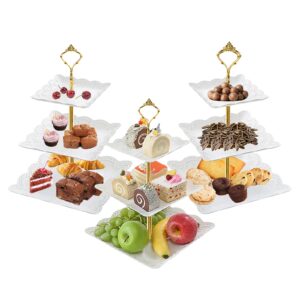 motooler 3pcs white square 3 tiered cake stands, 3 tier serving tray cupcake holder dessert stand fruit candy display table decorations for home party birthday tea party baby shower