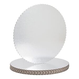 12-pack cake boards 12 inch, elegant round scalloped boards for bakeries, baking desserts, cake decorating, sturdy cardboard material, disposable (silver, 12x12x0.08 in)