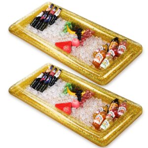 2 pieces inflatable buffett cooler inflatable food cooler buffet inflatable serving bar tray with glittering confetti inflatable cooler (gold)