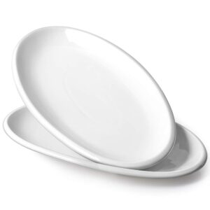 dowan 14" white serving platters for entertaining, oval serving plates, party serving trays and platters oven safe, porcelain dinner serving tray serving dishes for meat, set of 2