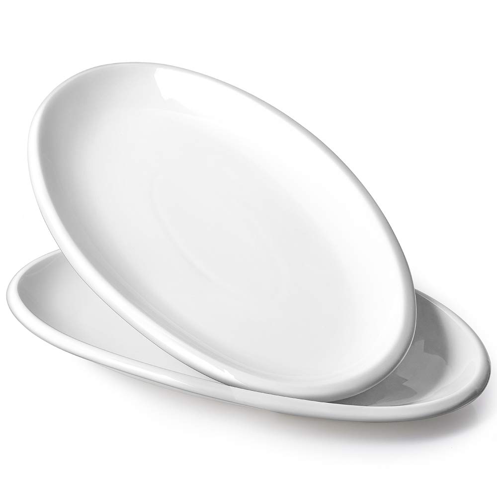 DOWAN 14" White Serving Platters for Entertaining, Oval Serving Plates, Party Serving Trays and Platters Oven Safe, Porcelain Dinner Serving Tray Serving Dishes for Meat, Set of 2