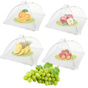 food covers for outside dining - mesh food covers for outdoors, fly covers for outdoor food - collapsible food tent, food umbrella mesh cover - 4-pack picnic food covers - 14"x14" & 17"x17" food nets