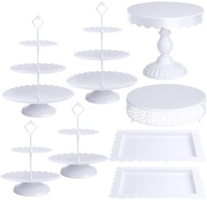 8 pcs cake stands set metal dessert table display tiered cupcake holder candy donut fruit plate cake serving tray candlestick display treats serving tower for wedding birthday party decor (white)