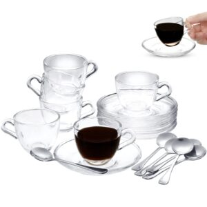 3.4 oz espresso cups small demitasse clear glass espresso drinkware demitasse cups espresso cups with saucers set tea cup and saucer set of 6 with stainless steel mini spoon for hostess coffee lover