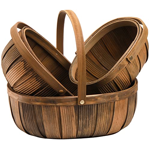 Lawei 3 Pack Wicker Bread Baskets, Wood Chip Picnic Basket with Handles, Handmade Woven Fruits Vegetable Storage Serving Basket Holder, Gift Packing Woven Basket, Flower Girl Baskets for Wedding