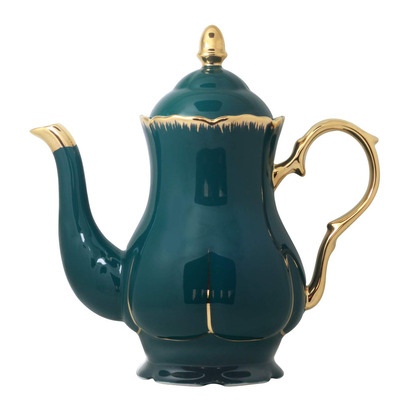 Jomop Ceramic Tea Pot Elegant Profile Decoration Extra Large Dark Green Housewarming Gift for Tea Lovers 4-6 Cups (1, Dark Green)