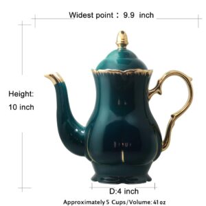 Jomop Ceramic Tea Pot Elegant Profile Decoration Extra Large Dark Green Housewarming Gift for Tea Lovers 4-6 Cups (1, Dark Green)