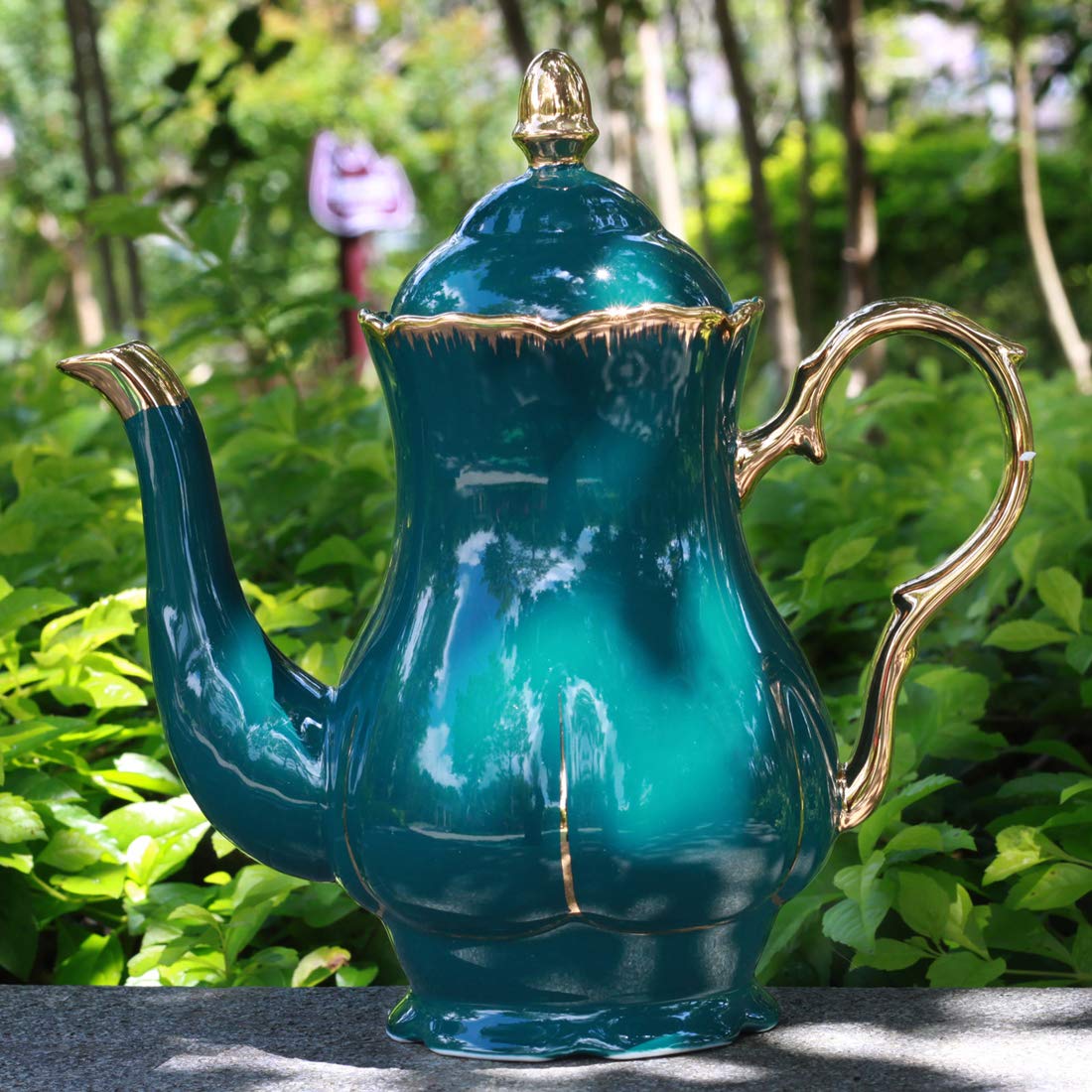 Jomop Ceramic Tea Pot Elegant Profile Decoration Extra Large Dark Green Housewarming Gift for Tea Lovers 4-6 Cups (1, Dark Green)