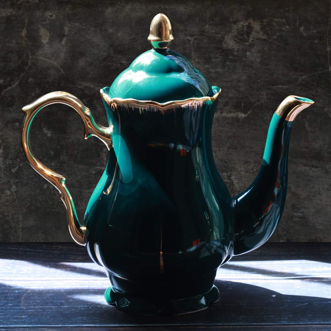 Jomop Ceramic Tea Pot Elegant Profile Decoration Extra Large Dark Green Housewarming Gift for Tea Lovers 4-6 Cups (1, Dark Green)