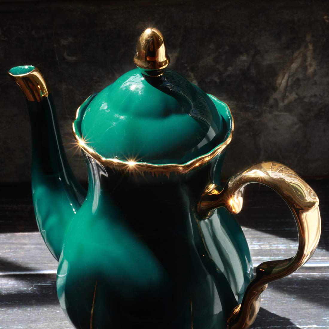 Jomop Ceramic Tea Pot Elegant Profile Decoration Extra Large Dark Green Housewarming Gift for Tea Lovers 4-6 Cups (1, Dark Green)