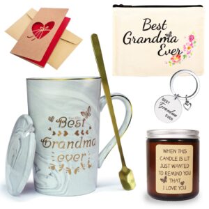 wetop best grandma ever gifts basket, christmas, mothers day, birthday gifts for grandma from granddaughter grandson grandchildren grandkids, coffee mug/candle/keychain personalized presents set.