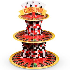 Tanlade 3 Tier Casino Them Party Cupcake Stand Decorations Las Vegas Casino Themed Cupcake Holder Decor Poker Birthday Party Dessert Tower for Casino Nigh Birthday Las Vegas Night Party (Chip)