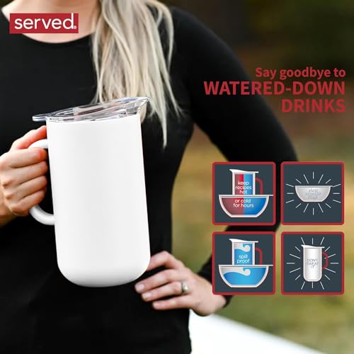 served I Premium Pitcher (2L) - Keep Drinks Cold or Hot for Hours with our Vacuum-Insulated, Double Walled, Copper Lined Stainless Steel Pitcher