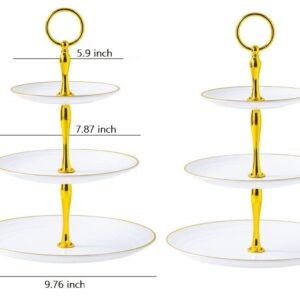 3 Tier Cupcake Stand, Plastic Tiered Serving Stand, Dessert Tower Tray for Tea Party, Baby Shower and Wedding, 2 Pack, White & Gold