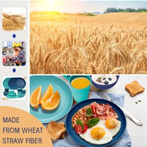 Dhnvcud 24-Piece Plates and Bowls Sets,Wheat Straw Dinnerware Sets for 8,Unbreakable Plastic Dinnerware Set,Reusable Plates,Bowls and Cups,Plastic Dishes Set for Kitchen,Outdoor Camping,RV