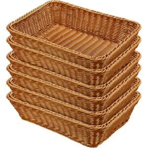 Eccliy 6 Pack Poly Wicker Bread Basket Imitation Rattan Woven Bread Baskets Woven Tabletop Food Fruit Vegetables Serving Basket for Restaurant Serving Display Home Outdoor Restaurant(15.7 Inch)